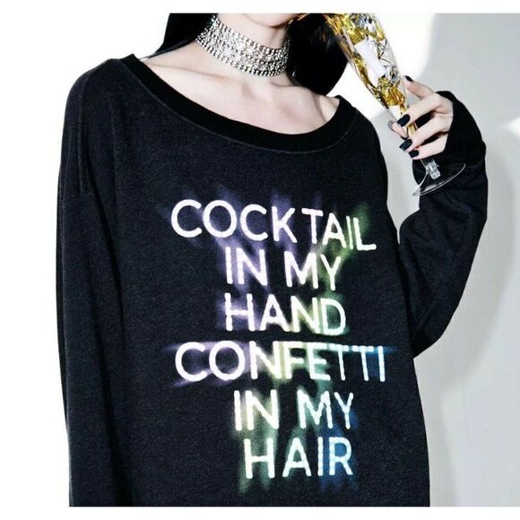 NEW Wildfox Sz S Jumper Sweatshirt Sweater Baggy Beach Confetti & Cocktails BBJ - Picture 2 of 8